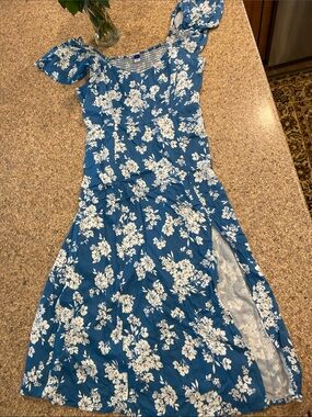 Old Navy Flutter Sleeve Floral Dress Large Blue Musty